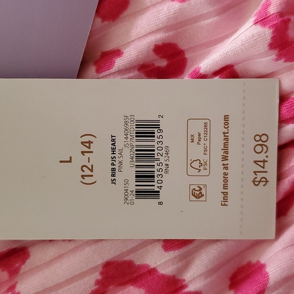 Joyspun pink ribbed heart pj's size L - Picture 4 of 8